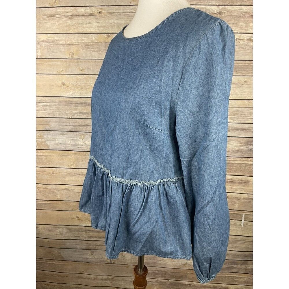Universal Thread Medium Chambray Blouse Tiered Ba… - image 3